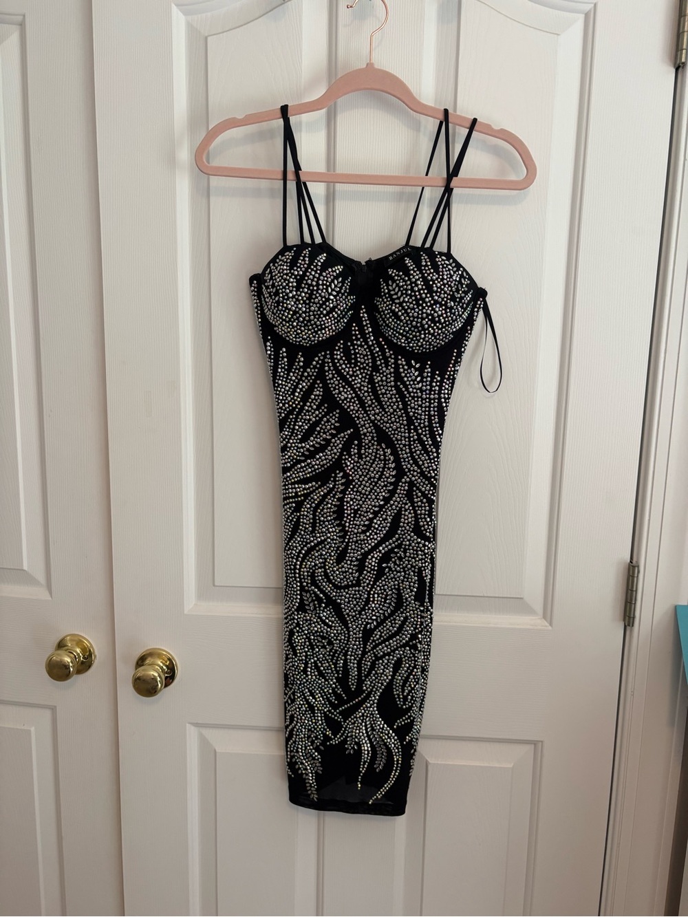 Banjul Black Crystal-Embellished Strappy Bodycon Dress